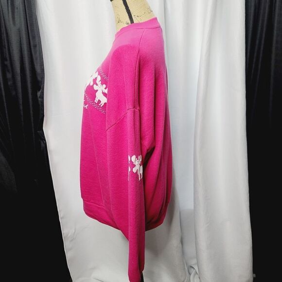 Vintage 80s Jerzees Barbiecore Hot Pink Moose Crewneck Pullover Sweatshirt - Picture 6 of 14